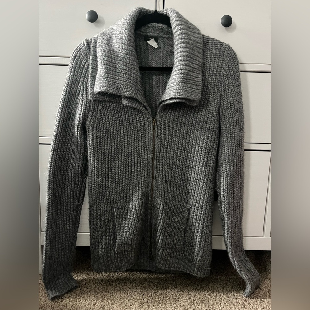 Jcrew cardigan with double zipper and double collar